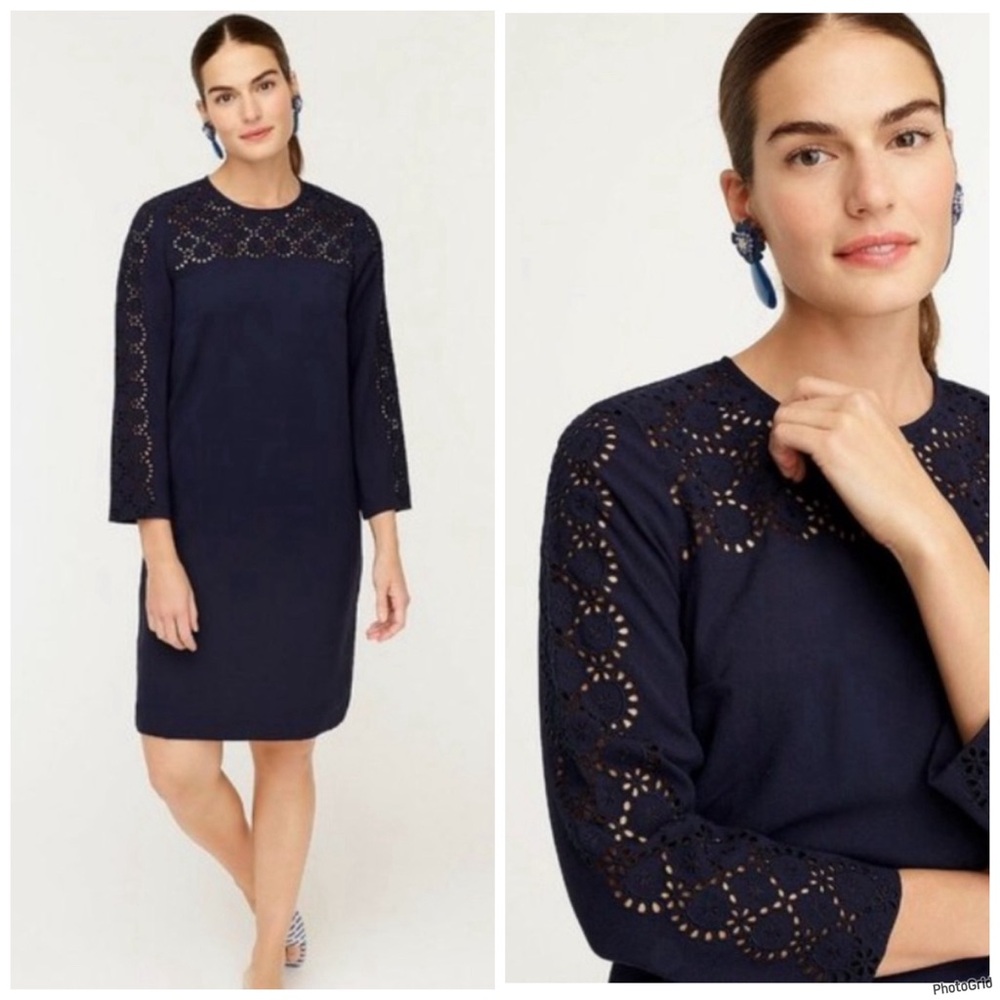 J.Crew Laser-cut eyelet dress in 365 crepe Navy Size 2